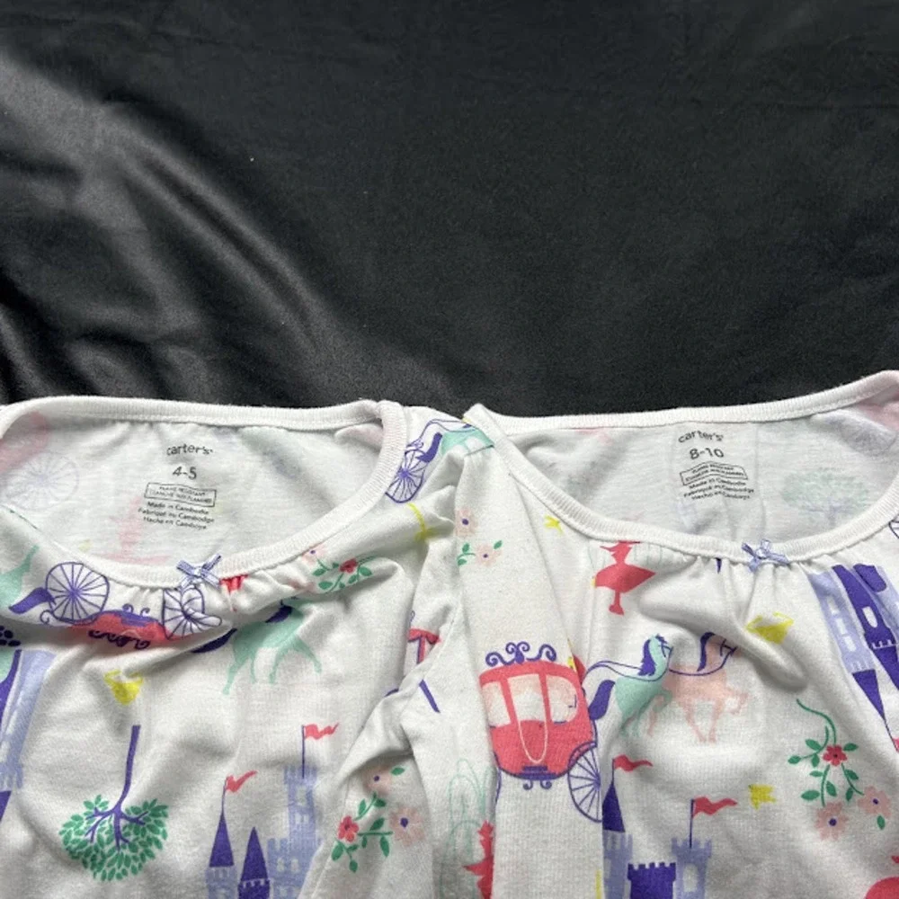 Carters Girls Princess Nightgown Set Size 4-5 and 8-10 Castle Unicorn White 2pc